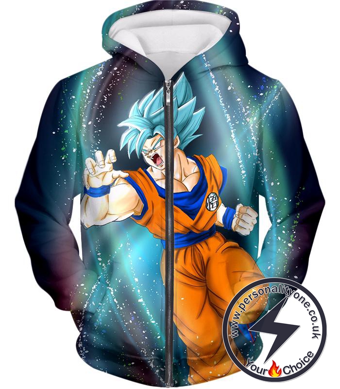 Dragon Ball Super Awesome Super Saiyan Blue Goku Action Graphic Promo Zip Up Hoodie